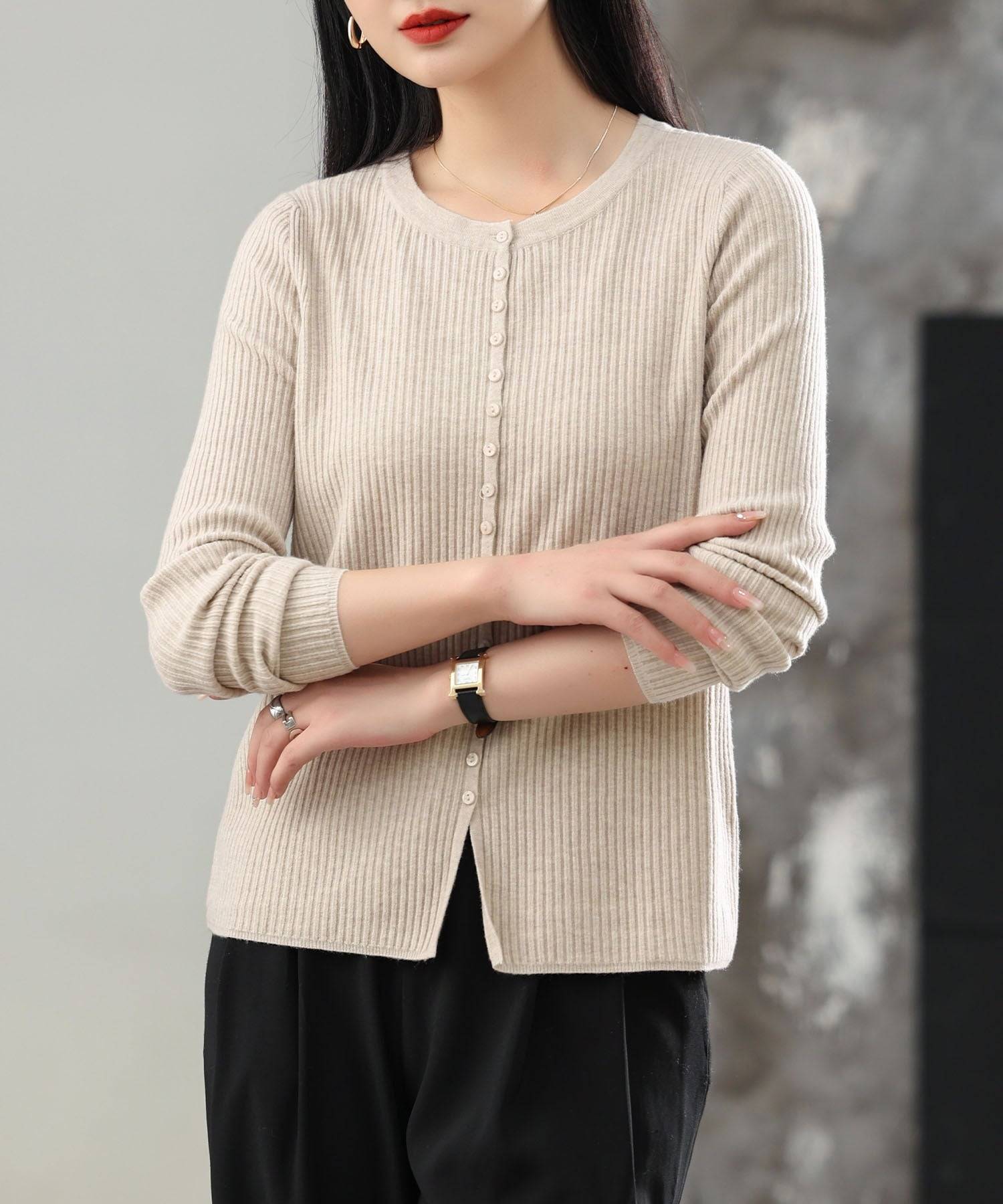 アイモハ aimoha aimoha/ウール混リブ編みカーディガン