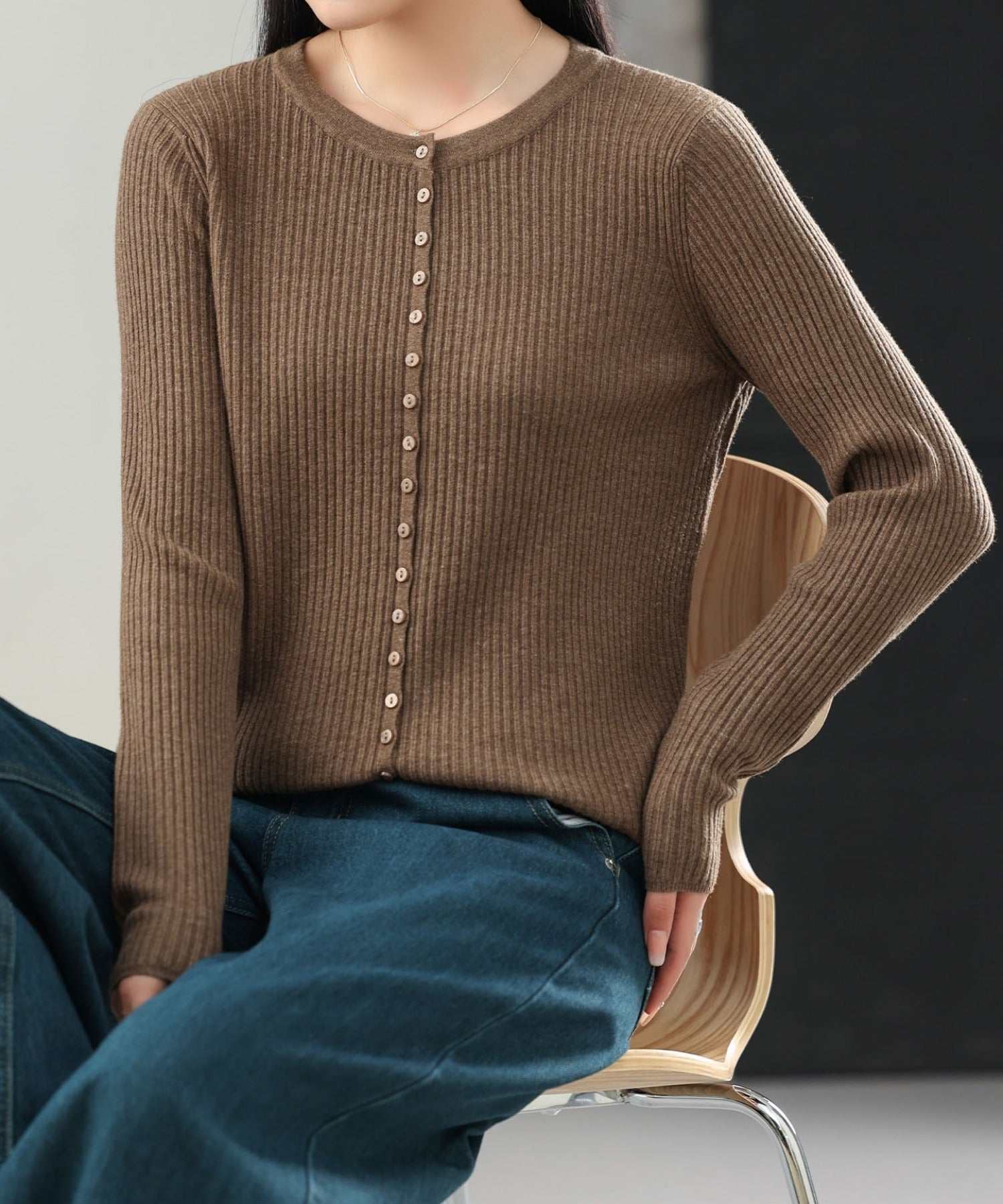 アイモハ aimoha aimoha/ウール混リブ編みカーディガン