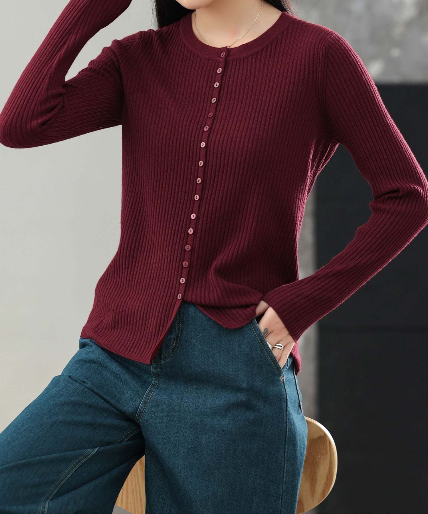 アイモハ aimoha aimoha/ウール混リブ編みカーディガン