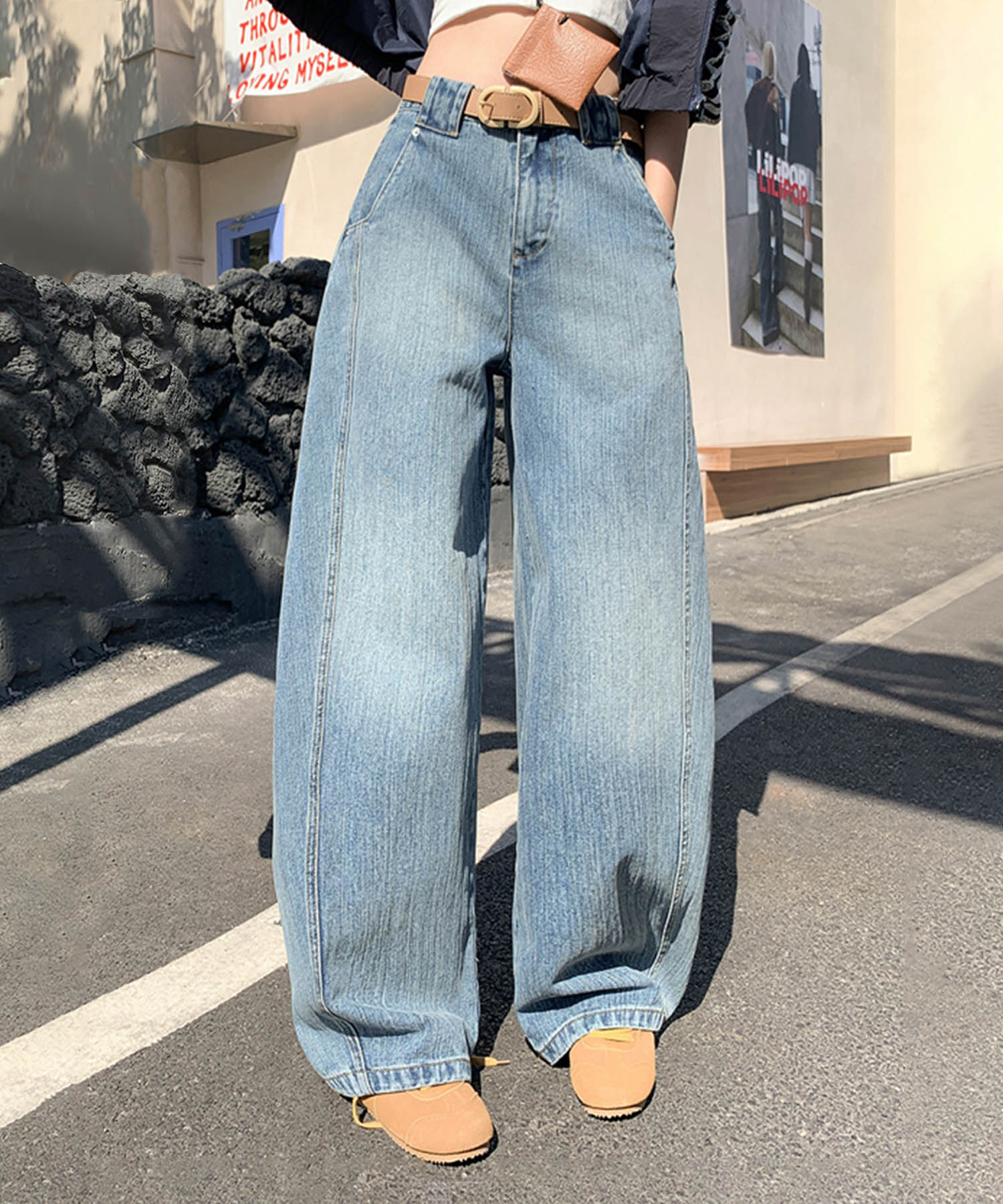 アイモハ aimoha ヴィンテージルック・ルーズワイドデニムパンツ （ブルー） ブルー