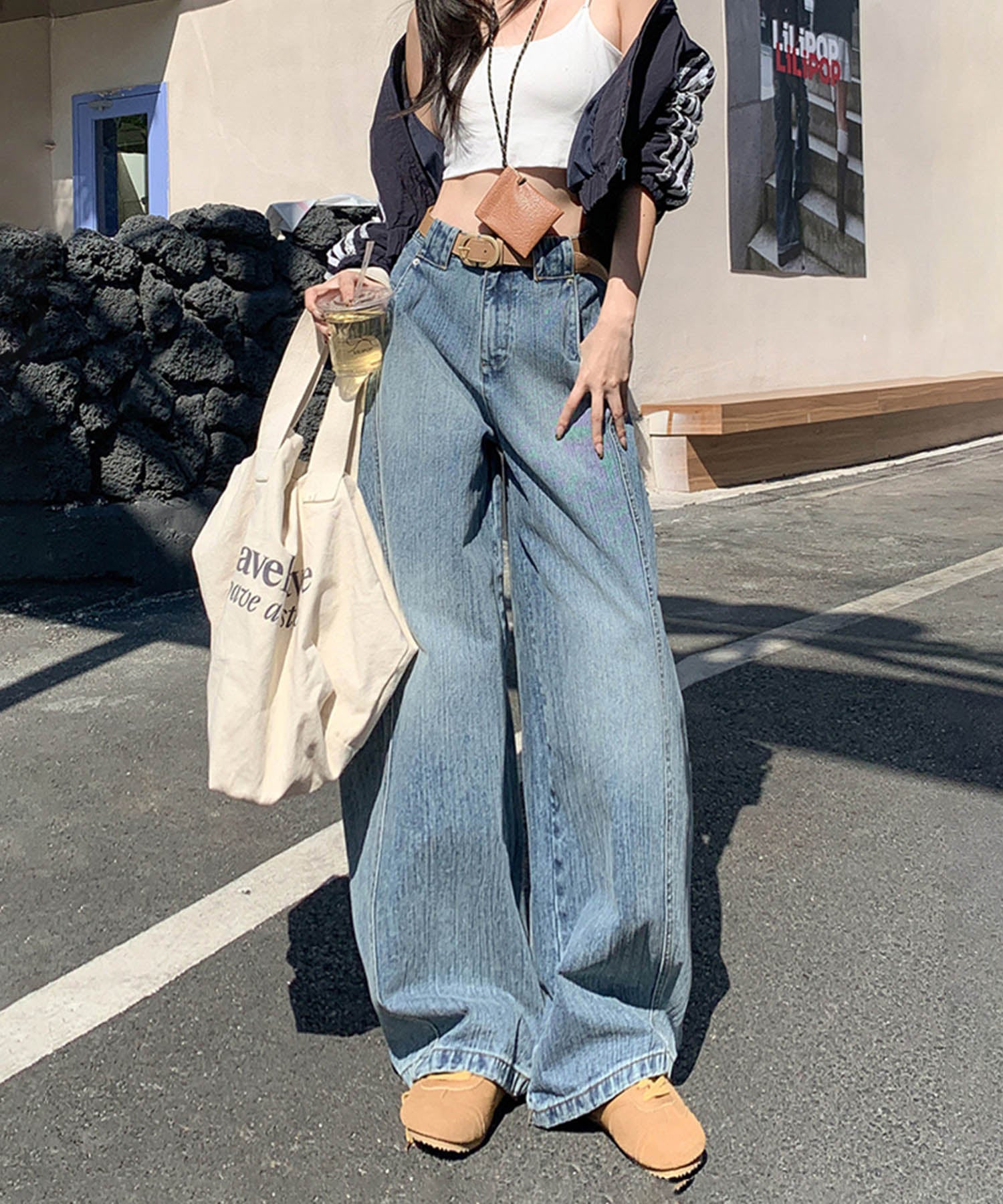 アイモハ aimoha ヴィンテージルック・ルーズワイドデニムパンツ （ブルー） ブルー