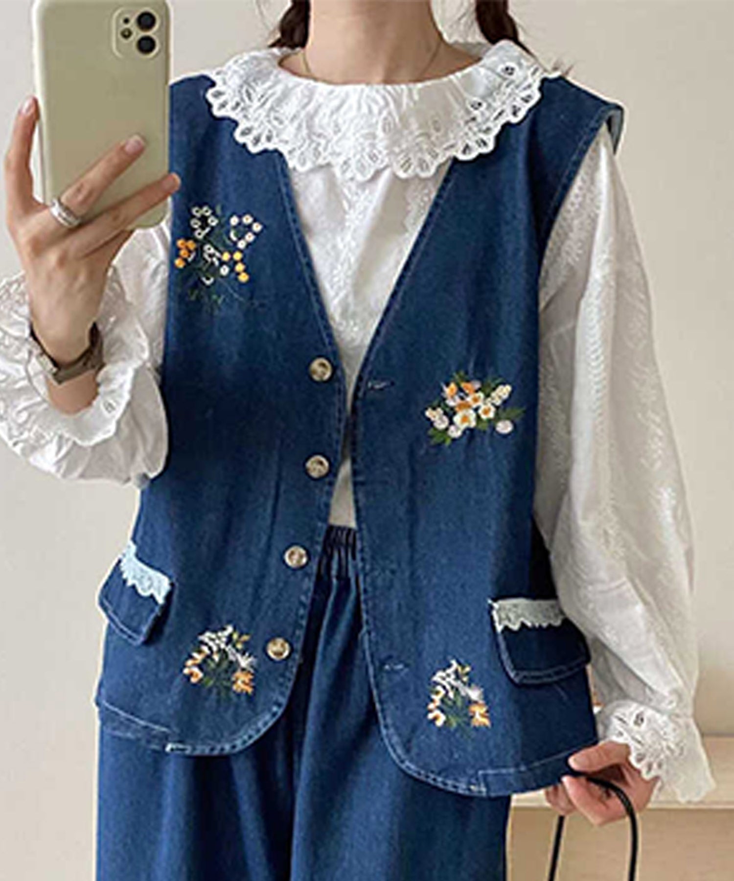 アイモハ aimoha 刺繍デニムベスト （ネイビー） ネイビー