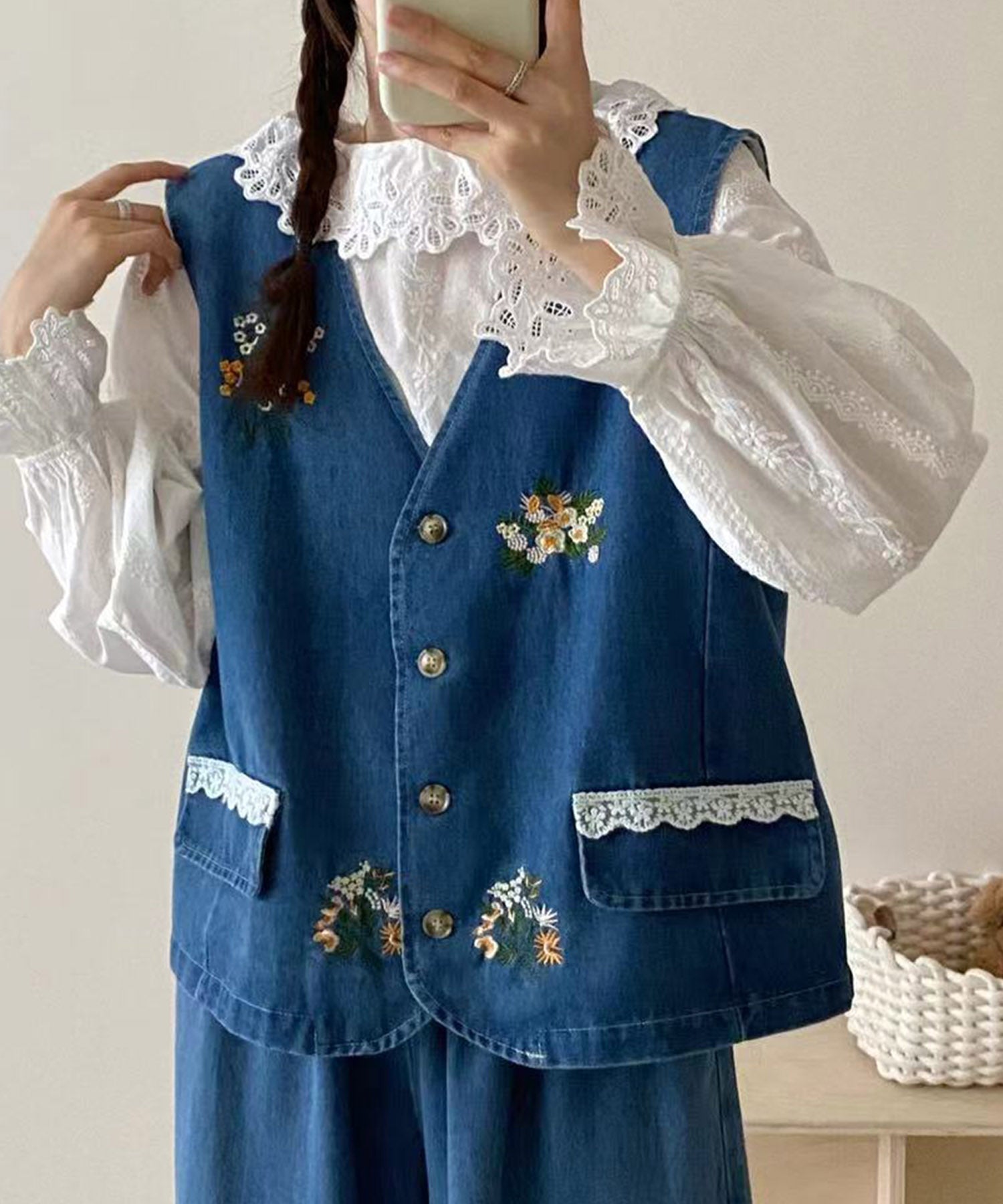 アイモハ aimoha 刺繍デニムベスト （ネイビー） ネイビー