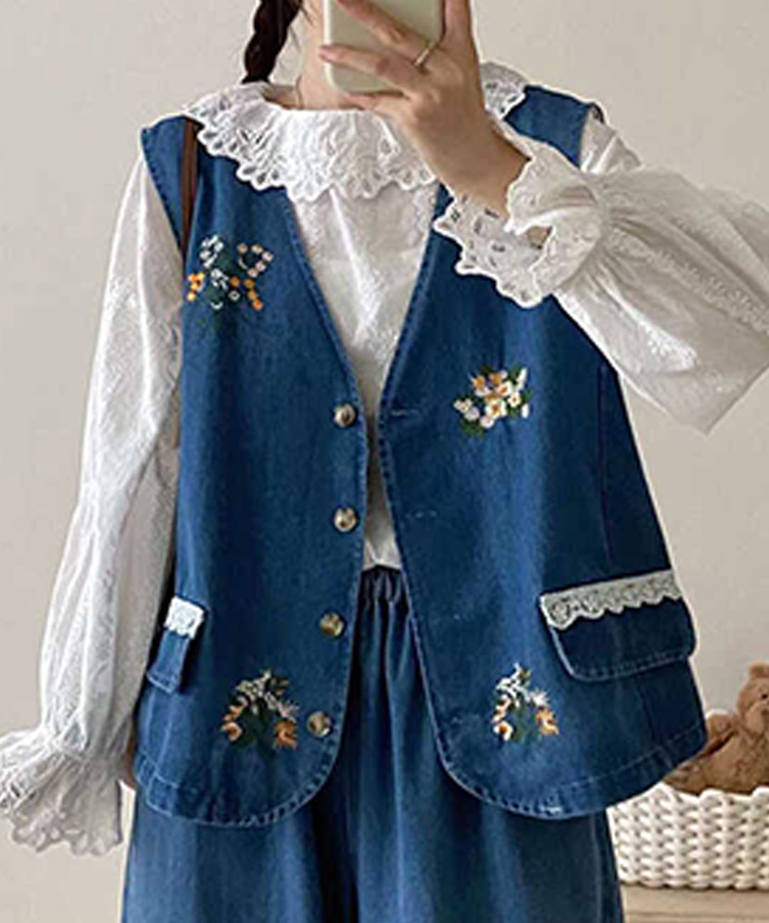 アイモハ aimoha 刺繍デニムベスト （ネイビー） ネイビー