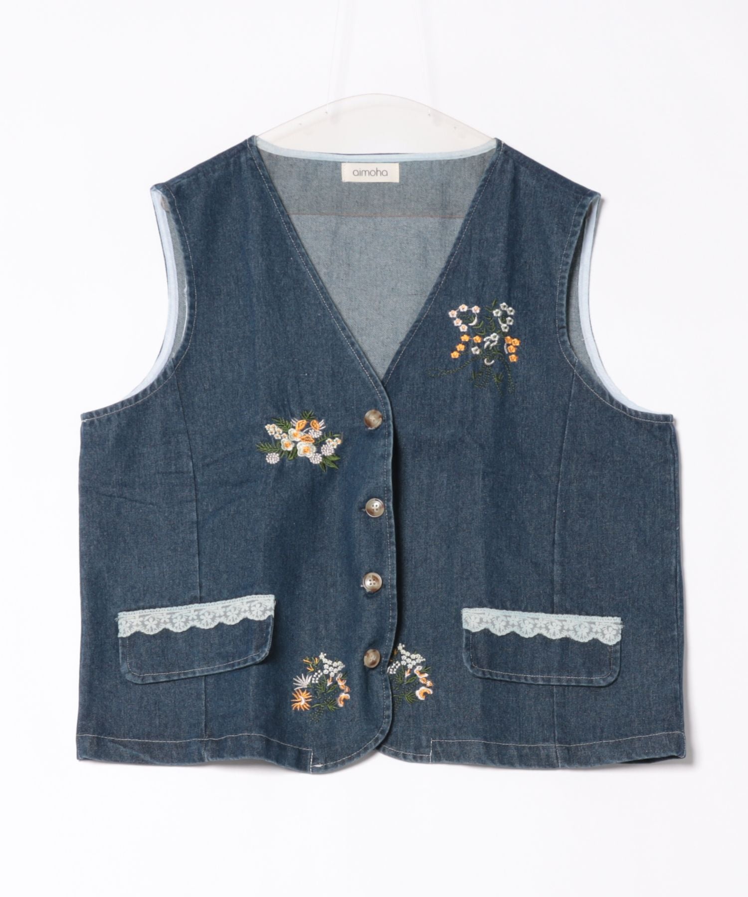 アイモハ aimoha 刺繍デニムベスト （ネイビー） ネイビー