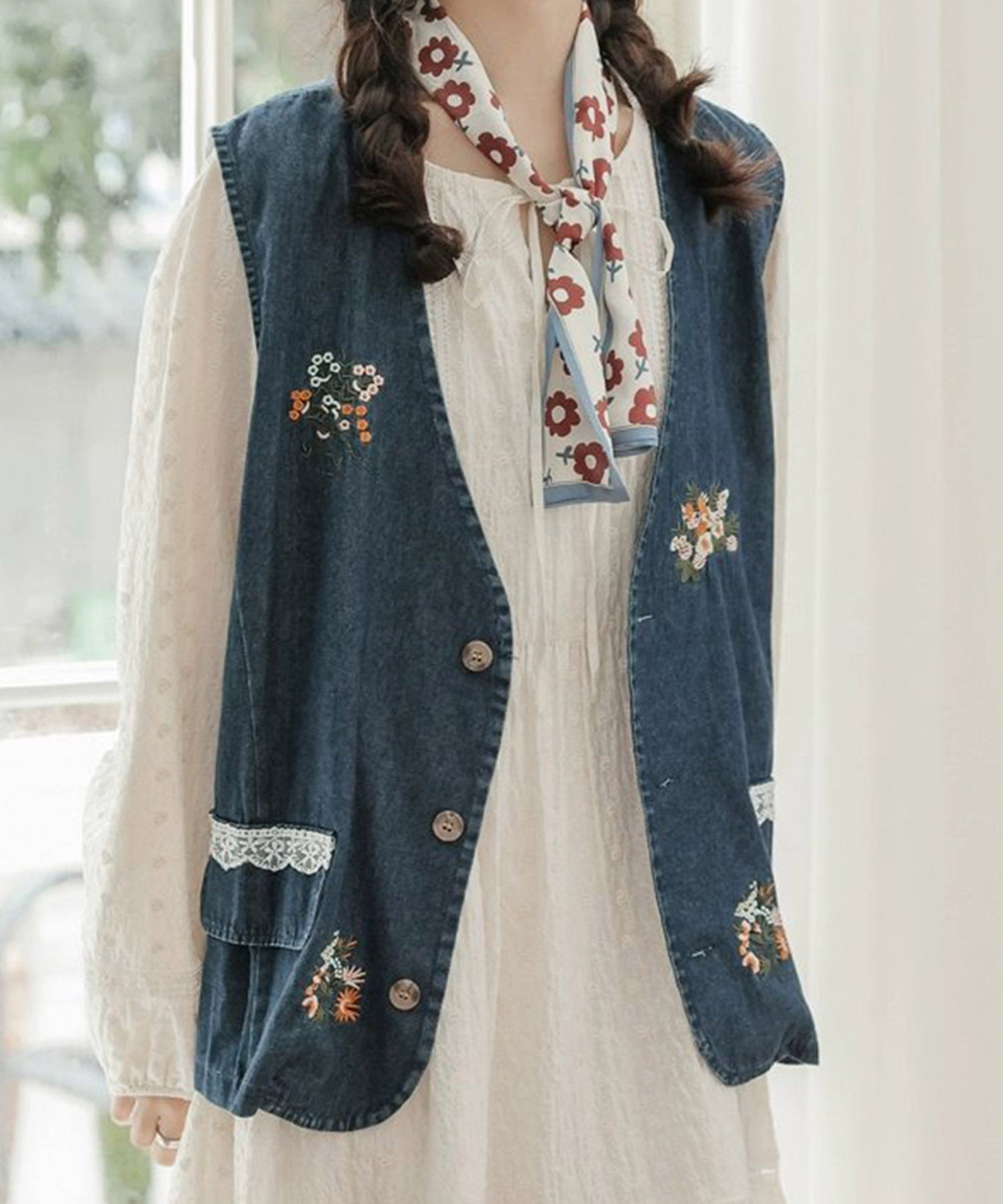 アイモハ aimoha 刺繍デニムベスト （ライトブルー） ライトブルー