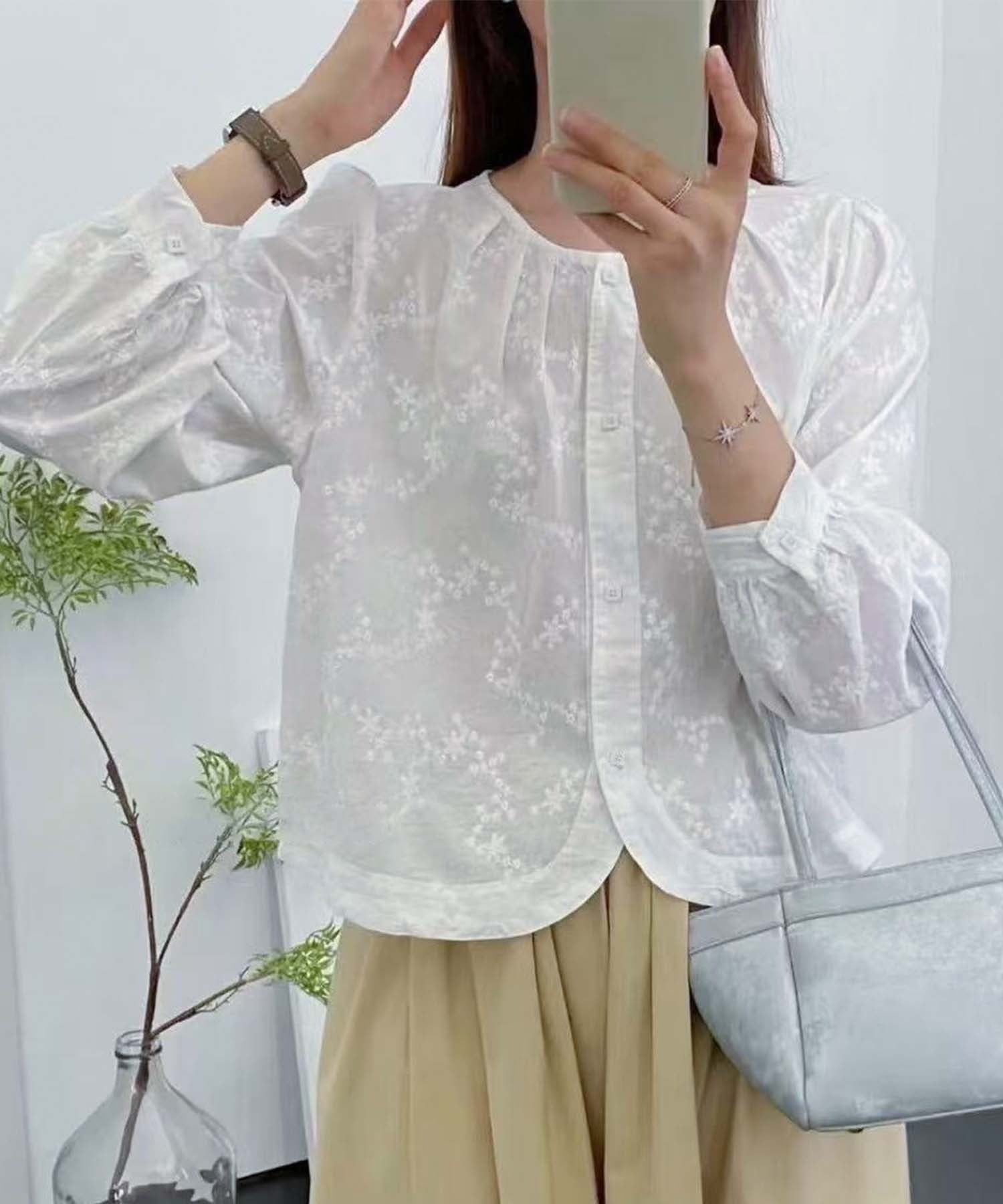 アイモハ aimoha 刺繍フロントカットシャツ （ホワイト） ホワイト