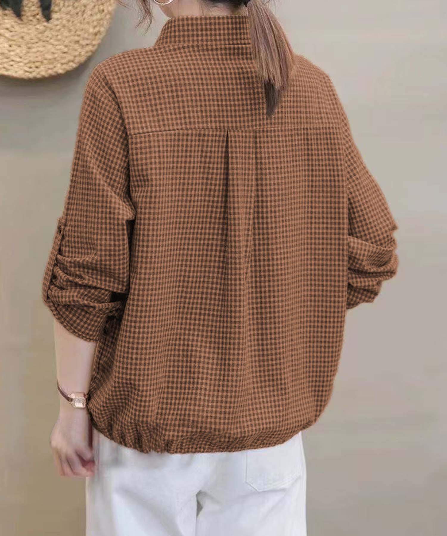 aimoha check pattern drawstring shirt