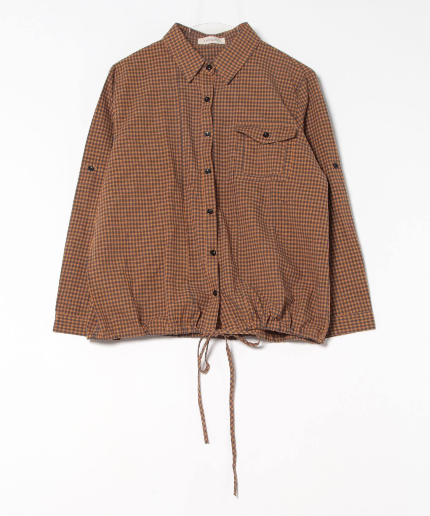 aimoha check pattern drawstring shirt