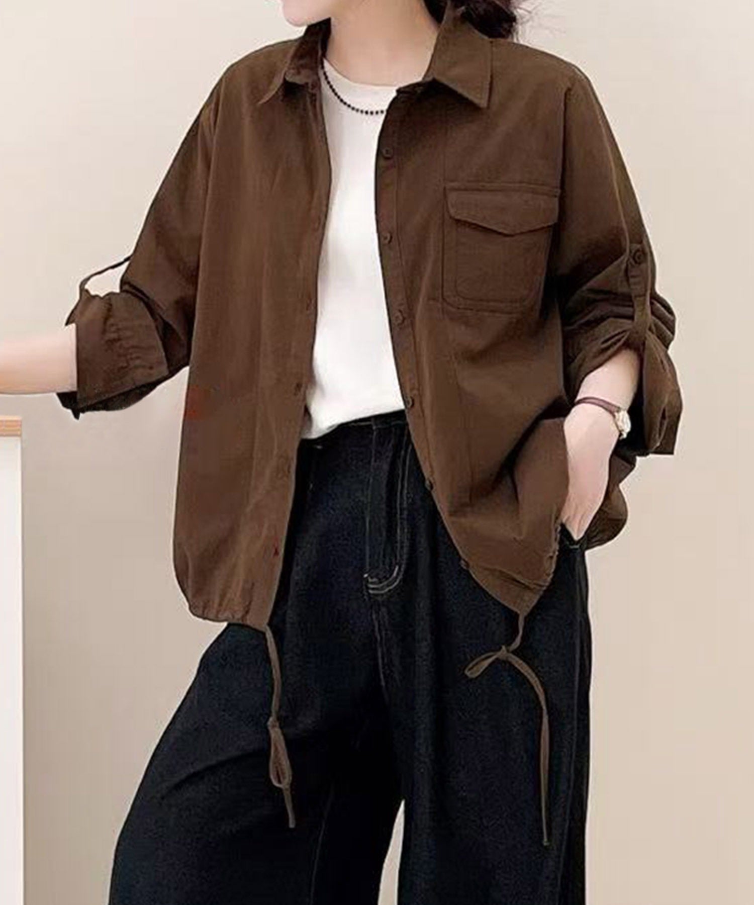 アイモハ aimoha ロールアップコットンシャツ （コーヒー） コーヒー