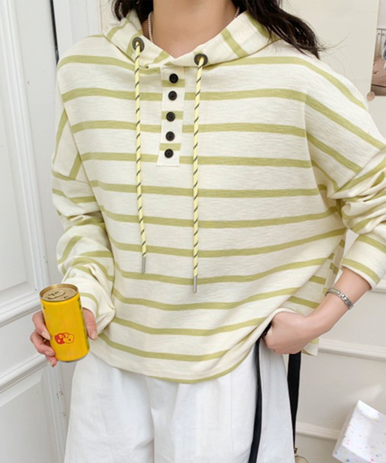 アイモハ aimoha ボーダーフード付きトップス （グリーン） グリーン