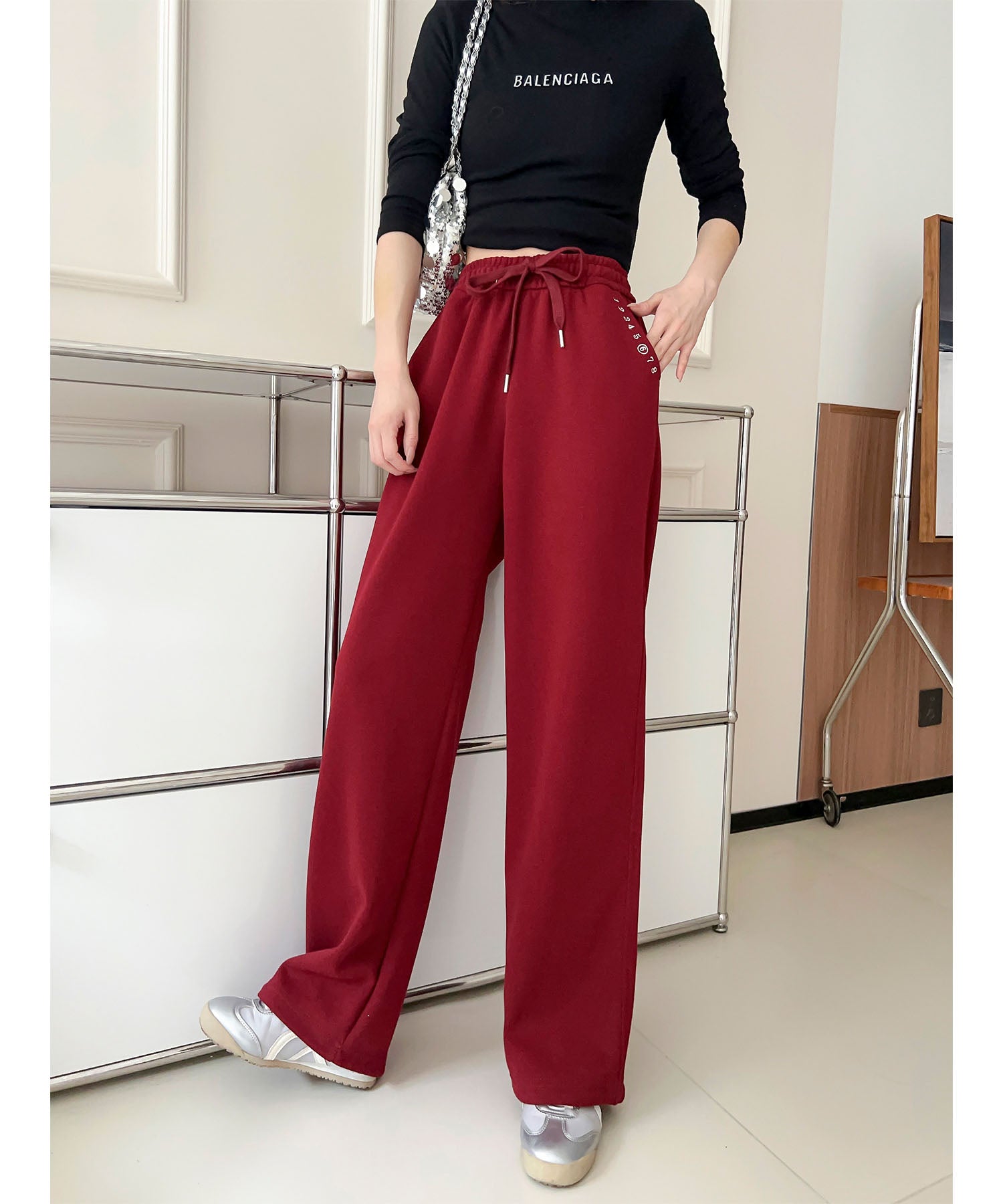 アイモハ aimoha ハイウエストドローストリングパンツ （レッド） レッド