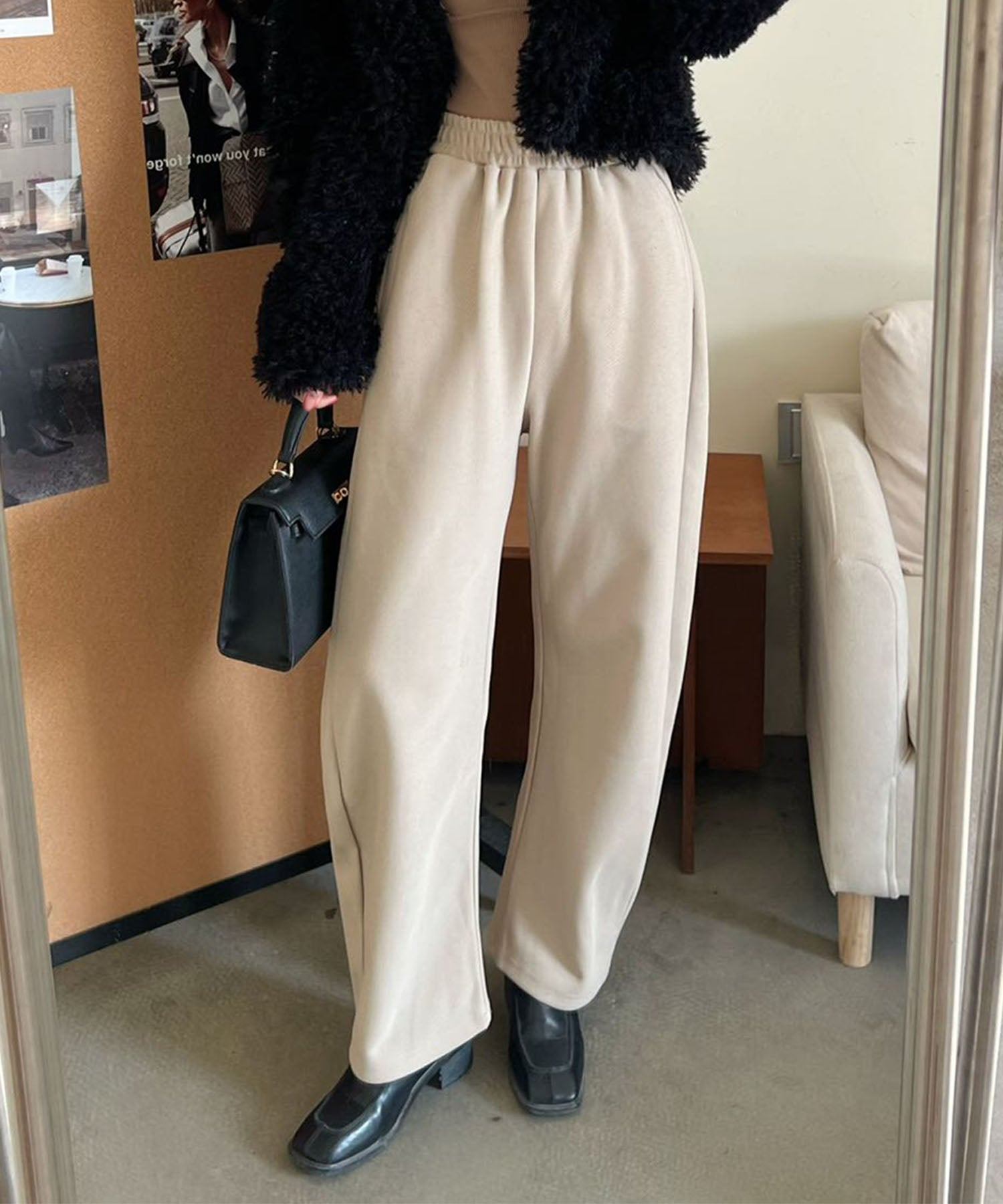 アイモハ aimoha ウエストゴムワイドパンツ （ベージュ） ベージュ