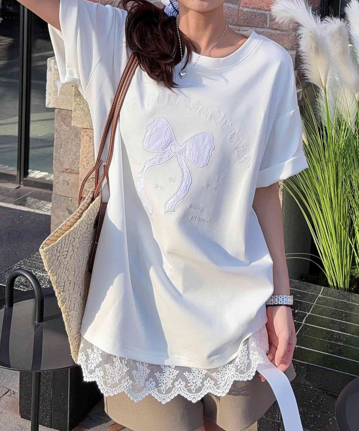 アイモハ aimoha aimoha -select-/リボンモチーフプリントTシャツ （ホワイト） ホワイト