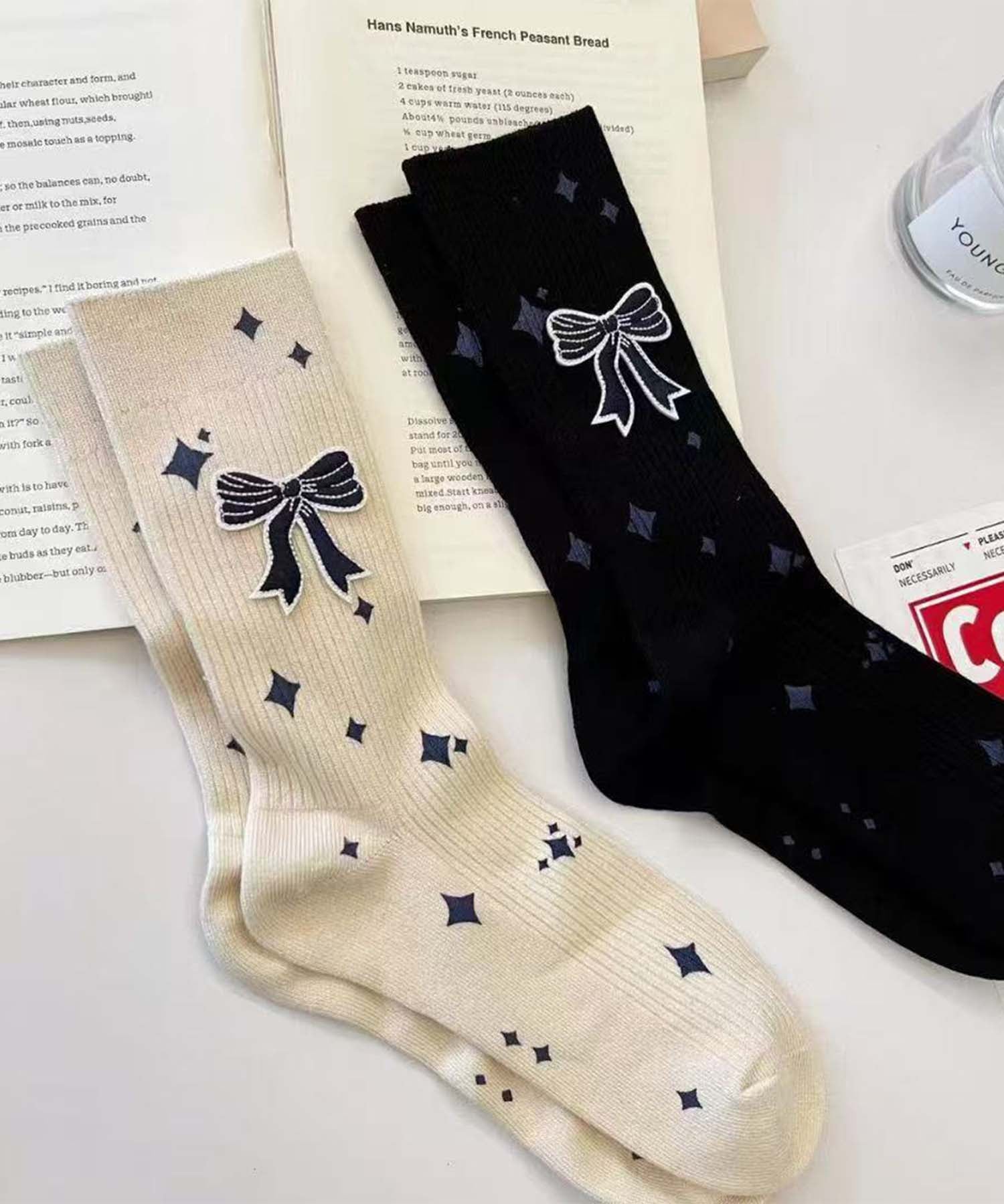アイモハ aimoha 【MOSOX】リボンモチーフデザインリブクルーソックス （ブラック） ブラック