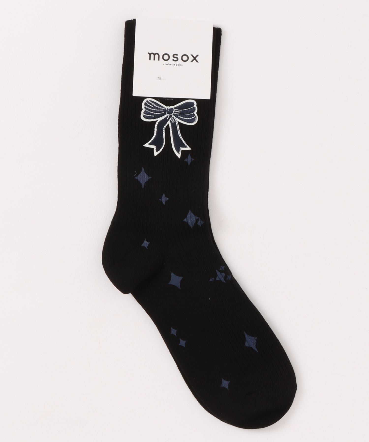 アイモハ aimoha 【MOSOX】リボンモチーフデザインリブクルーソックス （ブラック） ブラック
