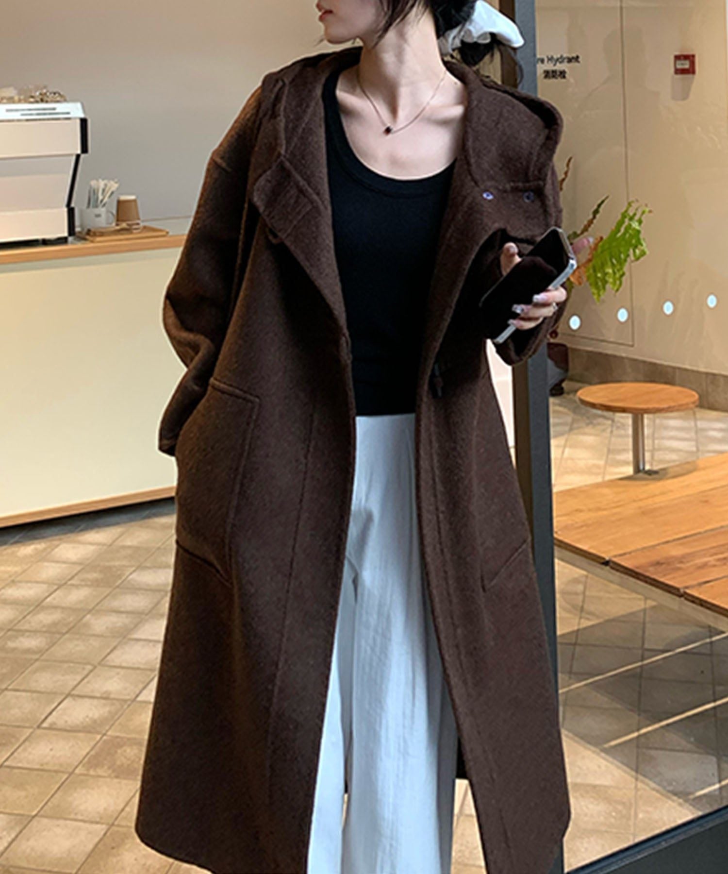 アイモハ aimoha aimoha -select-/トグルボタンナチュラルウールロングコート （コーヒー） コーヒー