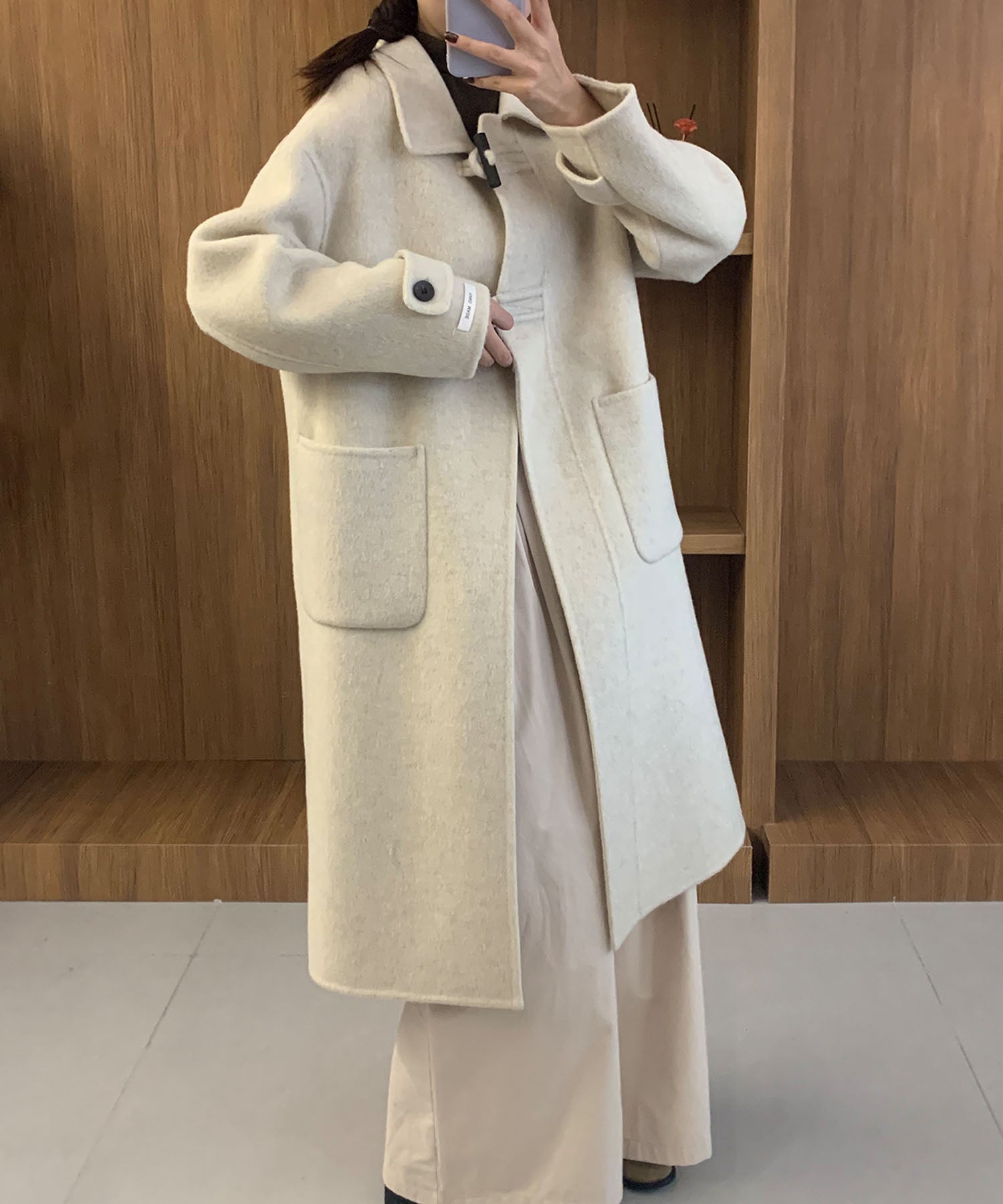 アイモハ aimoha 【BANICO】クラシックメタルバックル ウールコート （オフホワイト） オフホワイト