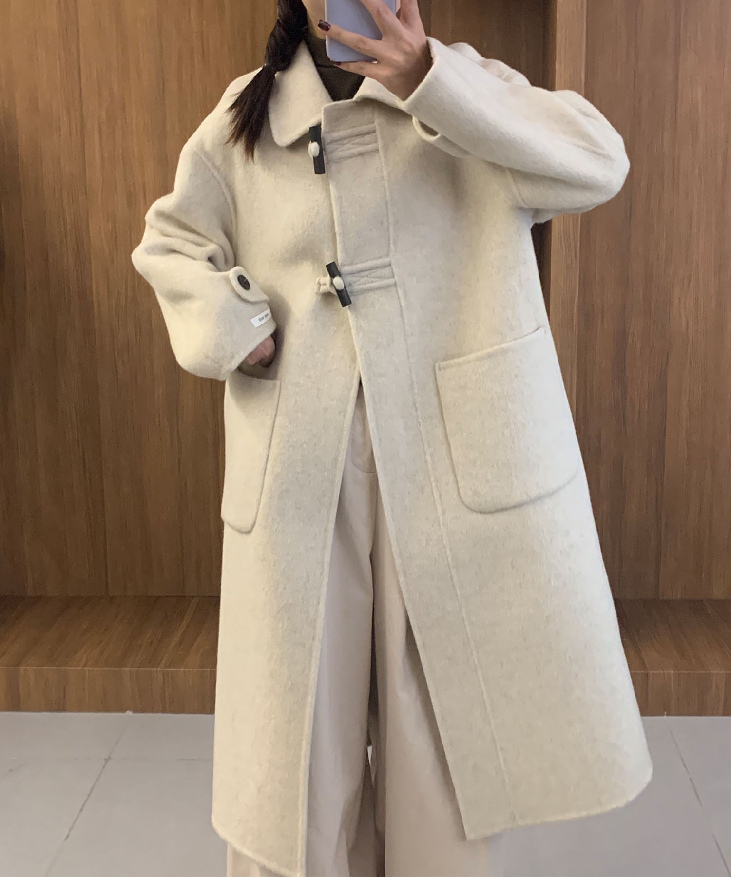 アイモハ aimoha 【BANICO】クラシックメタルバックル ウールコート （オフホワイト） オフホワイト