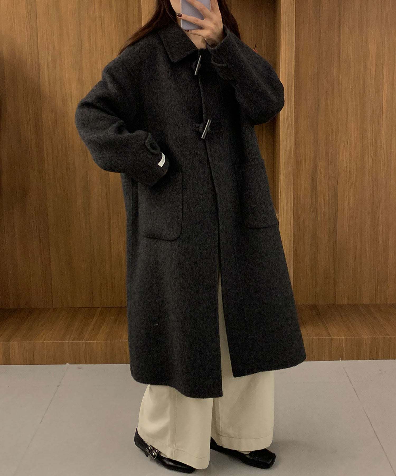 アイモハ aimoha 【BANICO】クラシックメタルバックル ウールコート （ブラック） ブラック