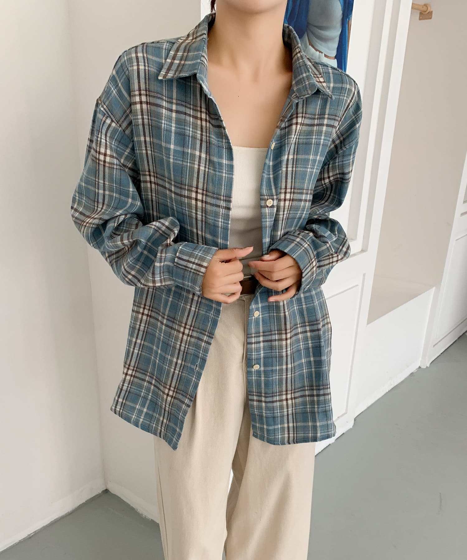 アイモハ aimoha aimoha -select-/ビッグシルエット チェックシャツ チュニック （ブルー） ブルー