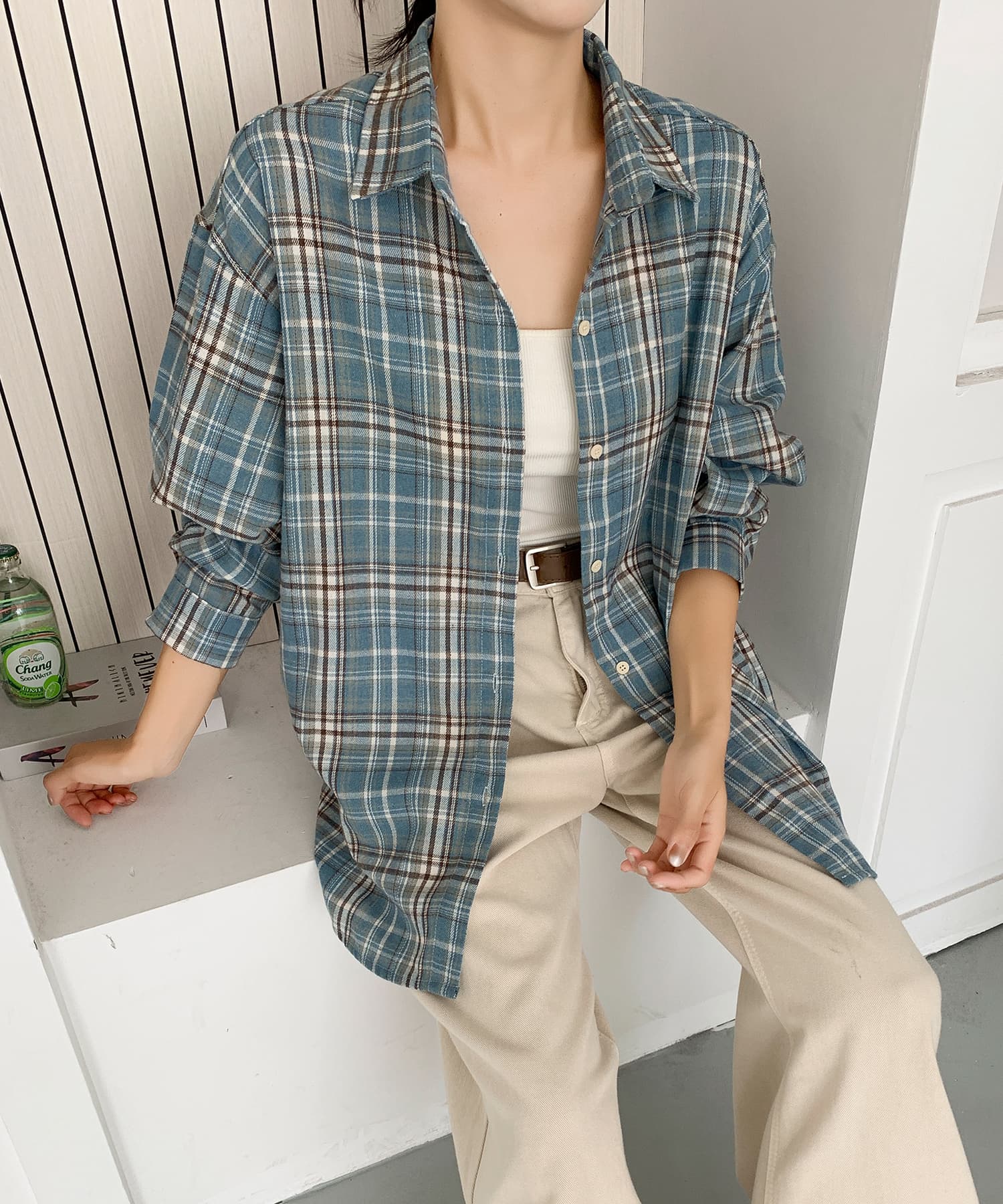 アイモハ aimoha aimoha -select-/ビッグシルエット チェックシャツ チュニック （ブルー） ブルー