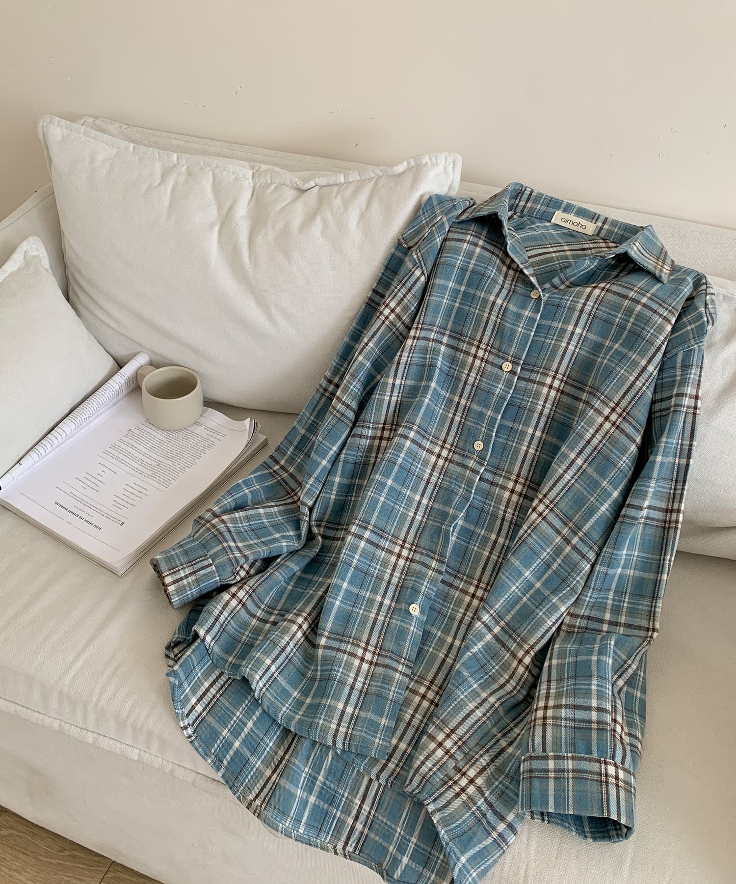 アイモハ aimoha aimoha -select-/ビッグシルエット チェックシャツ チュニック （ブルー） ブルー