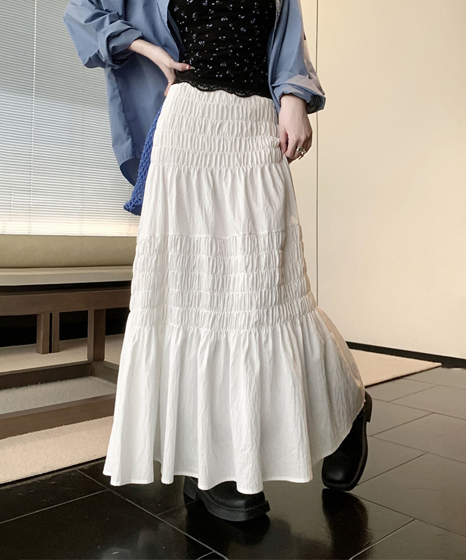 アイモハ aimoha aimoha /ギャザーティアードロングスカート （ホワイト） ホワイト