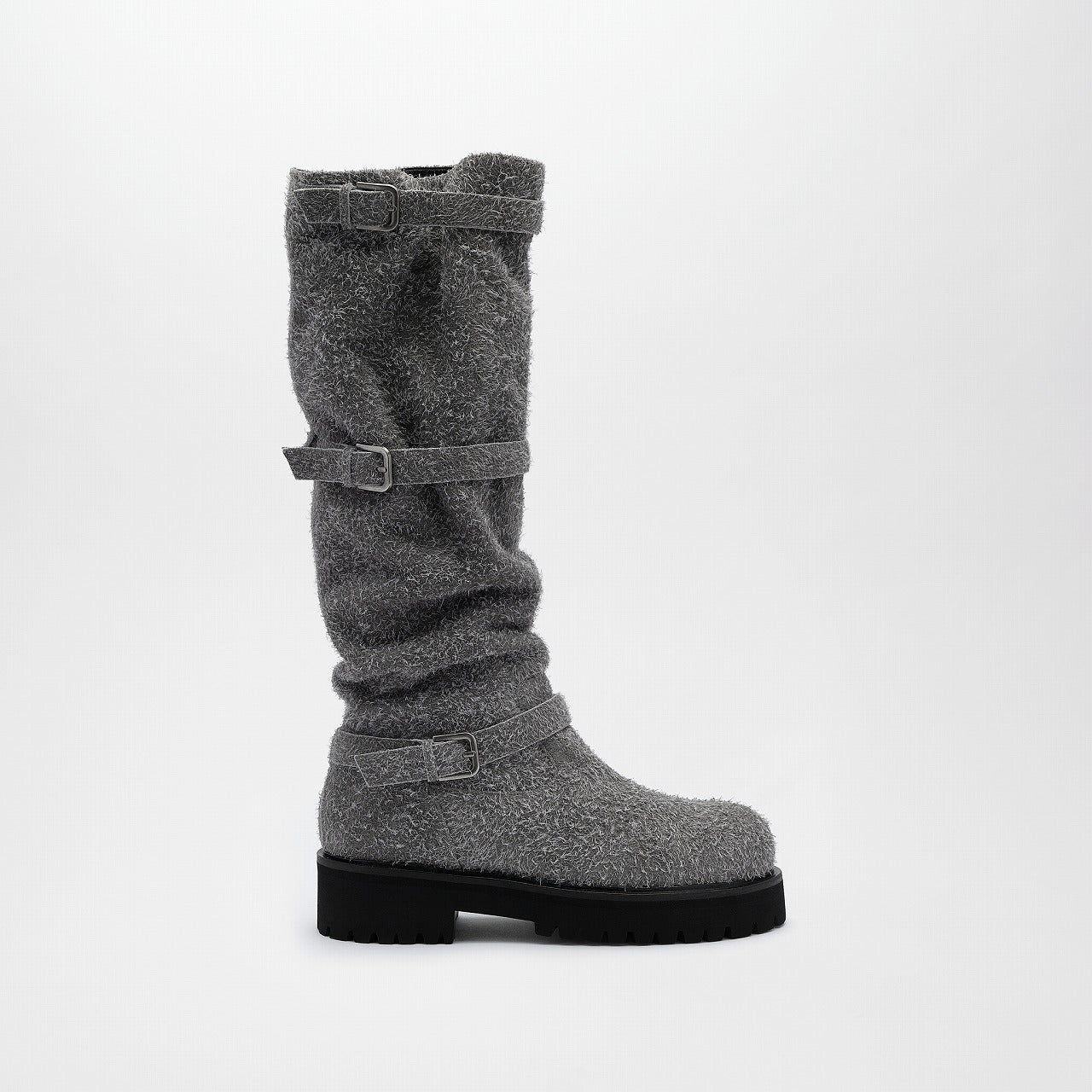 GRACIEUX LEATHER BOOTS,PALE GRAY SUEDE