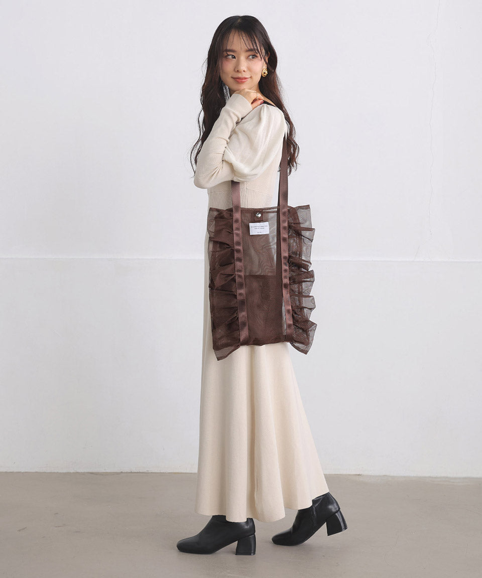 アルトローズ ALTROSE トートバッグ 大きめ  A4 手提げ メッシュ フリル ガーリー バッグ ラクロス （ブラック） ブラック