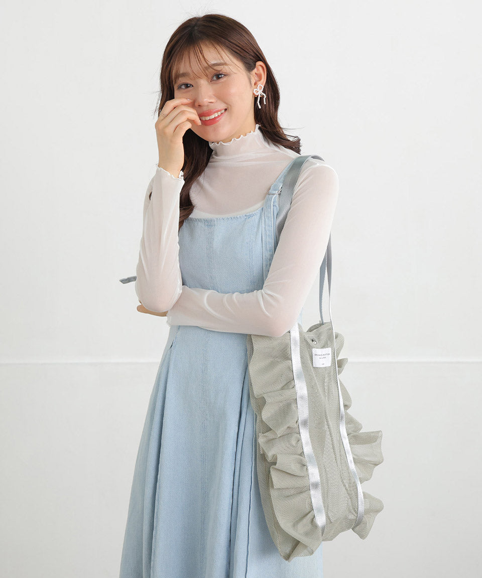 アルトローズ ALTROSE トートバッグ 大きめ  A4 手提げ メッシュ フリル ガーリー バッグ ラクロス （ブラック） ブラック