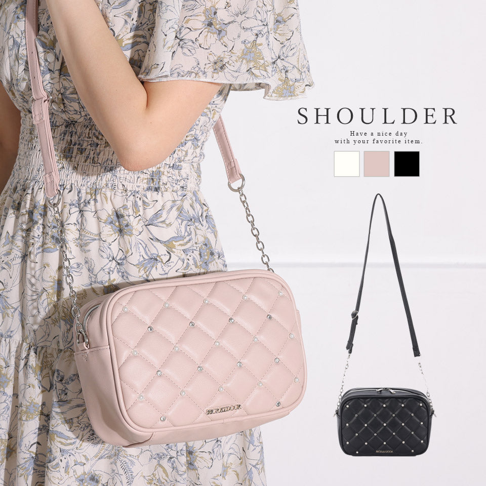ALTROSE Shoulder Bag Shoulder Quilting Pearl Bijou Crossbody Diagonal Carry Mass Production Landmine Women's Bag Nuts