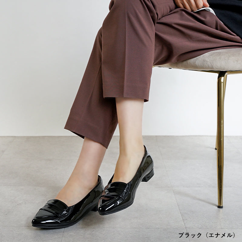 アレッタ ALETTA パンプス ローヒール 痛くない 幅広 走れる ローファー アーモンドトゥ 2cmヒール 黒 ブラック ぺたんこ 外反拇趾 リクルート ポインテッドトゥ