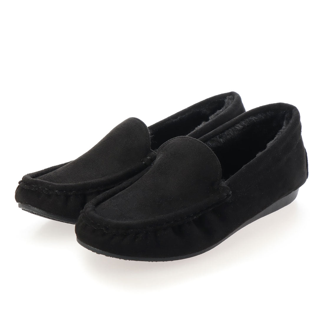 アレッタ ALETTA Lirio blanco フェイクファー モカシンカジュアルシューズ,BLK