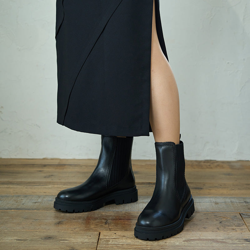 アルファキュービックコレクション ALPHA CUBIC COLLECTION 撥水本革 トラックソールサイドゴアブーツ （ブラック） ブラック