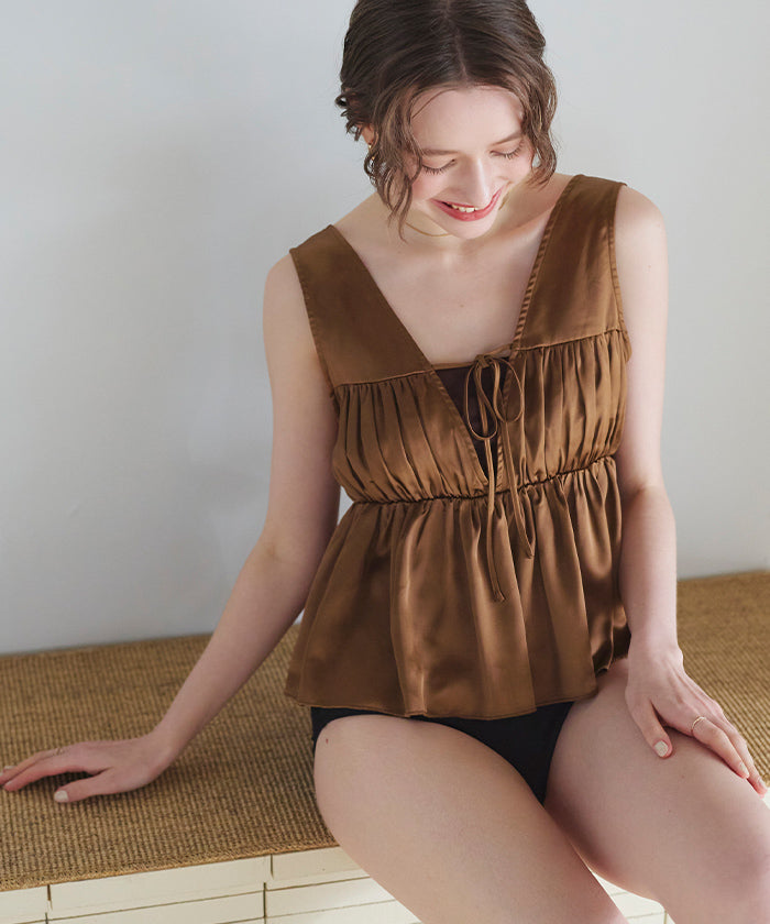 Seedless SEA DRESS Satin Front Ribbon Top Bikini/Set Swimwear [Non-returnable item]