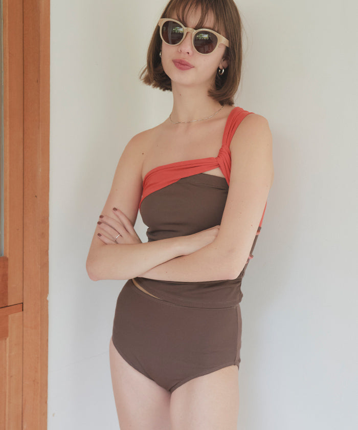 シードレス SEA DRESS ワンショルダーシンプルセパレートビキニ/水着【返品不可商品】 （オレンジ/ブラウン） オレンジ/ブラウン