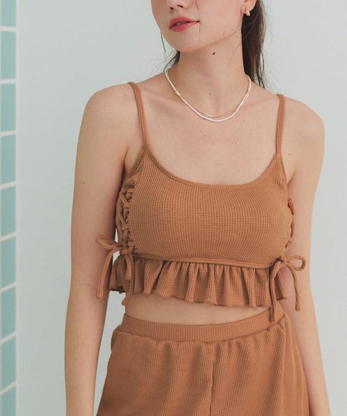 Seedless SEA DRESS Waffle Material Lace-Up Bikini/Swimsuit Set [Non-Returnable Item]