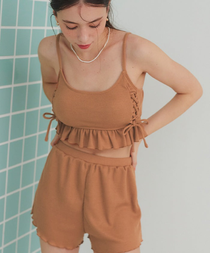 Seedless SEA DRESS Waffle Material Lace-Up Bikini/Swimsuit Set [Non-Returnable Item]