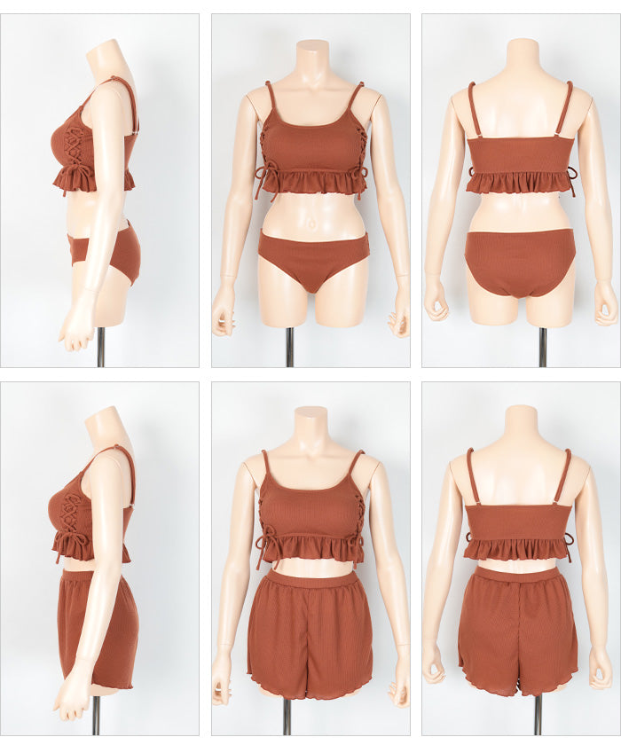 Seedless SEA DRESS Waffle Material Lace-Up Bikini/Swimsuit Set [Non-Returnable Item]