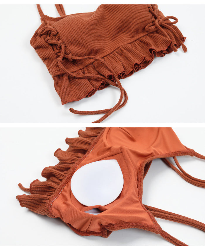 Seedless SEA DRESS Waffle Material Lace-Up Bikini/Swimsuit Set [Non-Returnable Item]