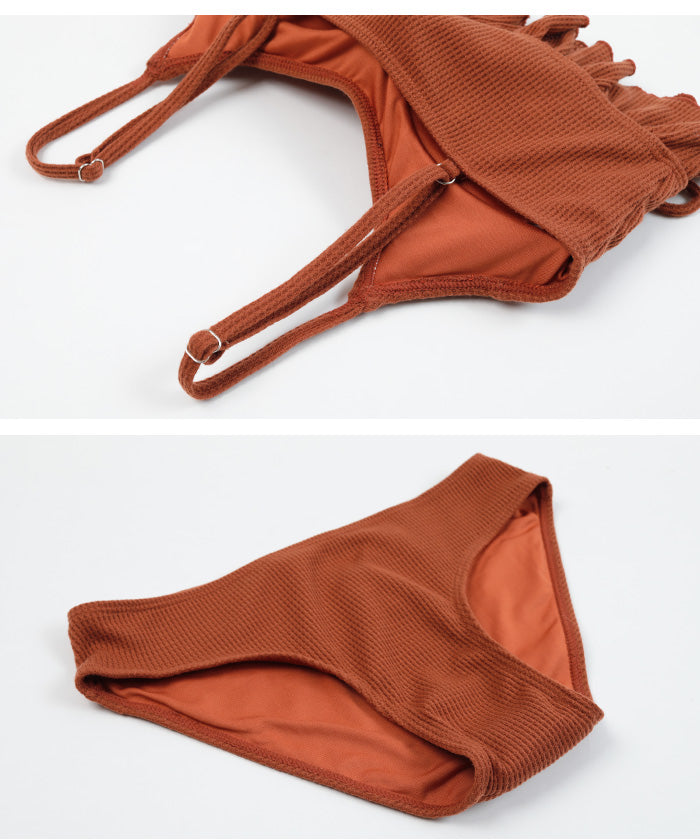 Seedless SEA DRESS Waffle Material Lace-Up Bikini/Swimsuit Set [Non-Returnable Item]