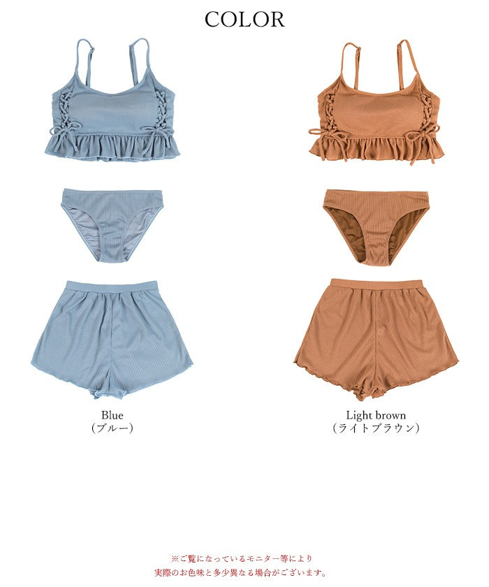 Seedless SEA DRESS Waffle Material Lace-Up Bikini/Swimsuit Set [Non-Returnable Item]