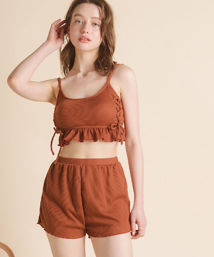 Seedless SEA DRESS Waffle Material Lace-Up Bikini/Swimsuit Set [Non-Returnable Item]