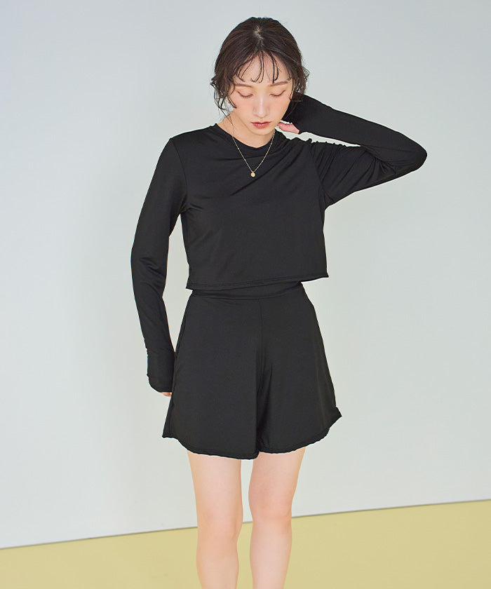 シードレス SEA DRESS 3点セット/ショートパンツ×カップ付長袖ビキニ/水着 【返品不可商品】 （ブラック） ブラック