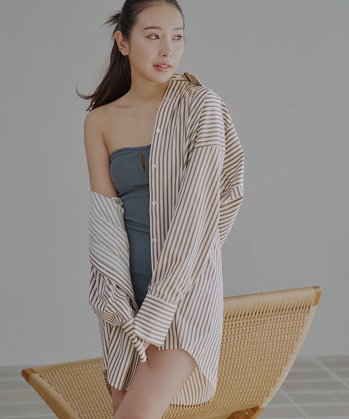 シードレス SEA DRESS ロングカフスオーバーサイズシャツ/ラッシュガード （ストライプ） ストライプ