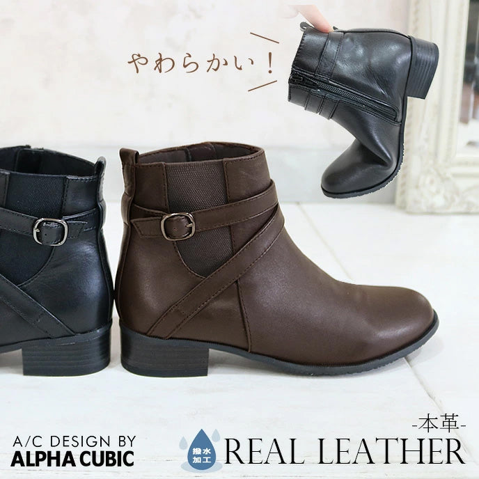 アルファキュービック ALPHA CUBIC Balancoire 本革 撥水クロスデザインサイドゴアブーツ