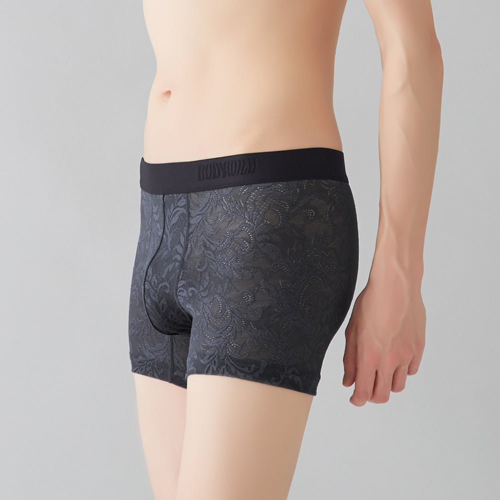 ボディワイルド BODY WILD ボクサーパンツ ラッセルレース アラベスク柄 【返品不可商品】 （チャコールグレー） チャコールグレー