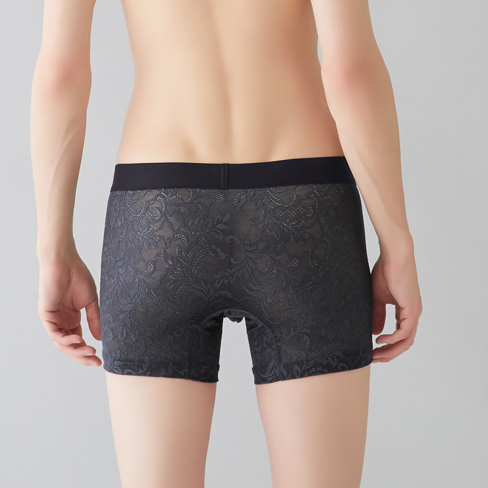 ボディワイルド BODY WILD ボクサーパンツ ラッセルレース アラベスク柄 【返品不可商品】 （チャコールグレー） チャコールグレー