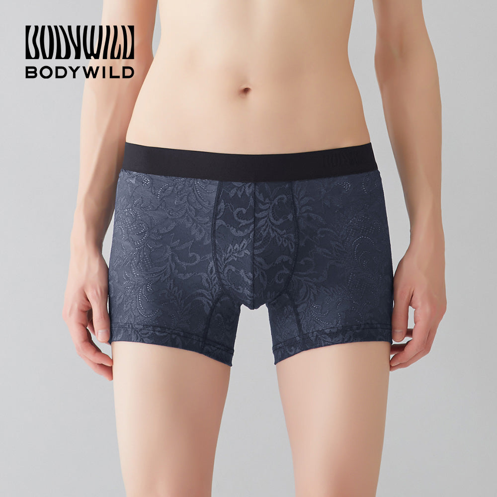 ボディワイルド BODY WILD ボクサーパンツ ラッセルレース アラベスク柄 【返品不可商品】 （ダークブルー） ダークブルー